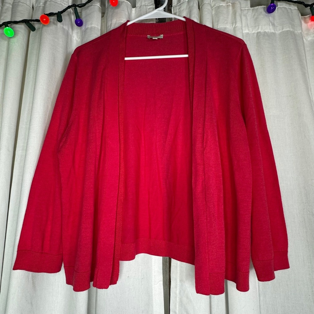 Talbots Women Knit Cardigan Sweater Red Size‎ L Cotton Rayon Open Front Casual